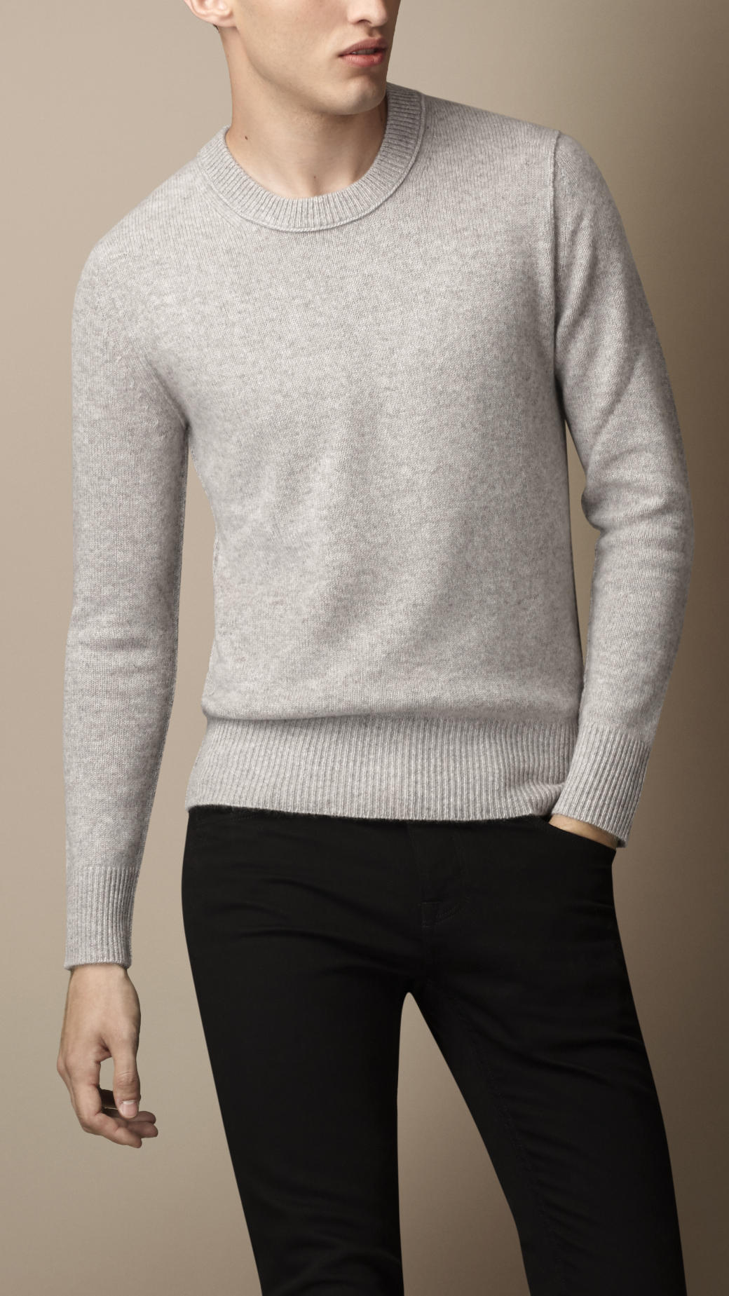 Burberry Elbow Patch Cashmere Sweater in Pale Grey Melange (Natural) for  Men | Lyst
