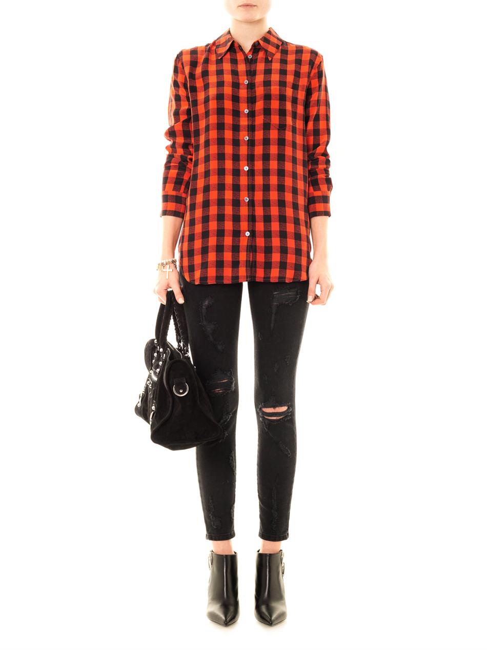 Equipment reese single pocket plaid silk blouse