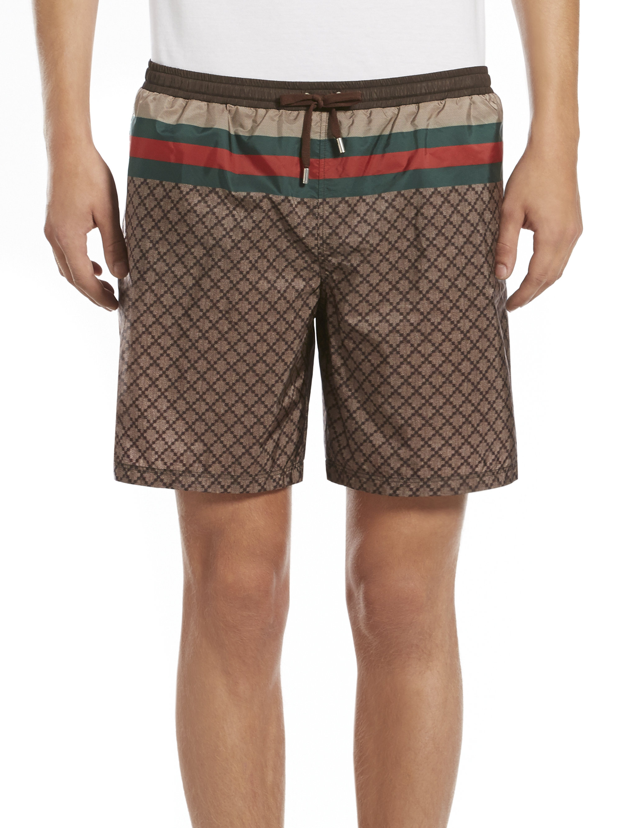 Gucci Web Detail Diamante Swim Shorts in Chocolate (Brown) for Men | Lyst