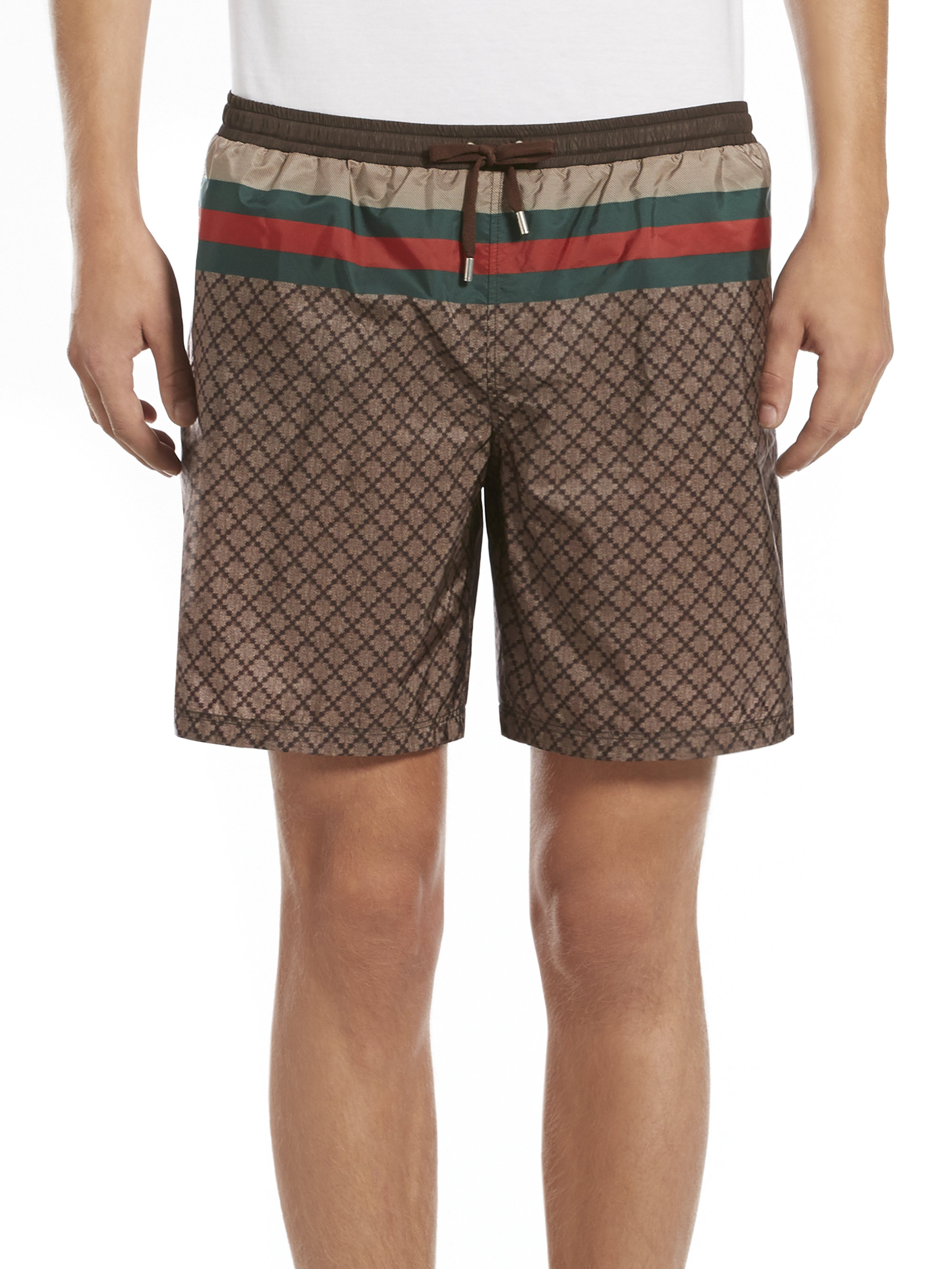 Gucci Web Detail Diamante Swim Shorts in Brown for Men | Lyst