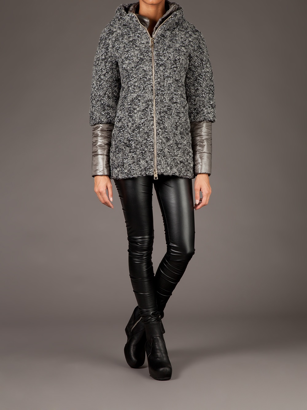 Herno Layered Funnel Neck Coat in Grey (Gray) Lyst