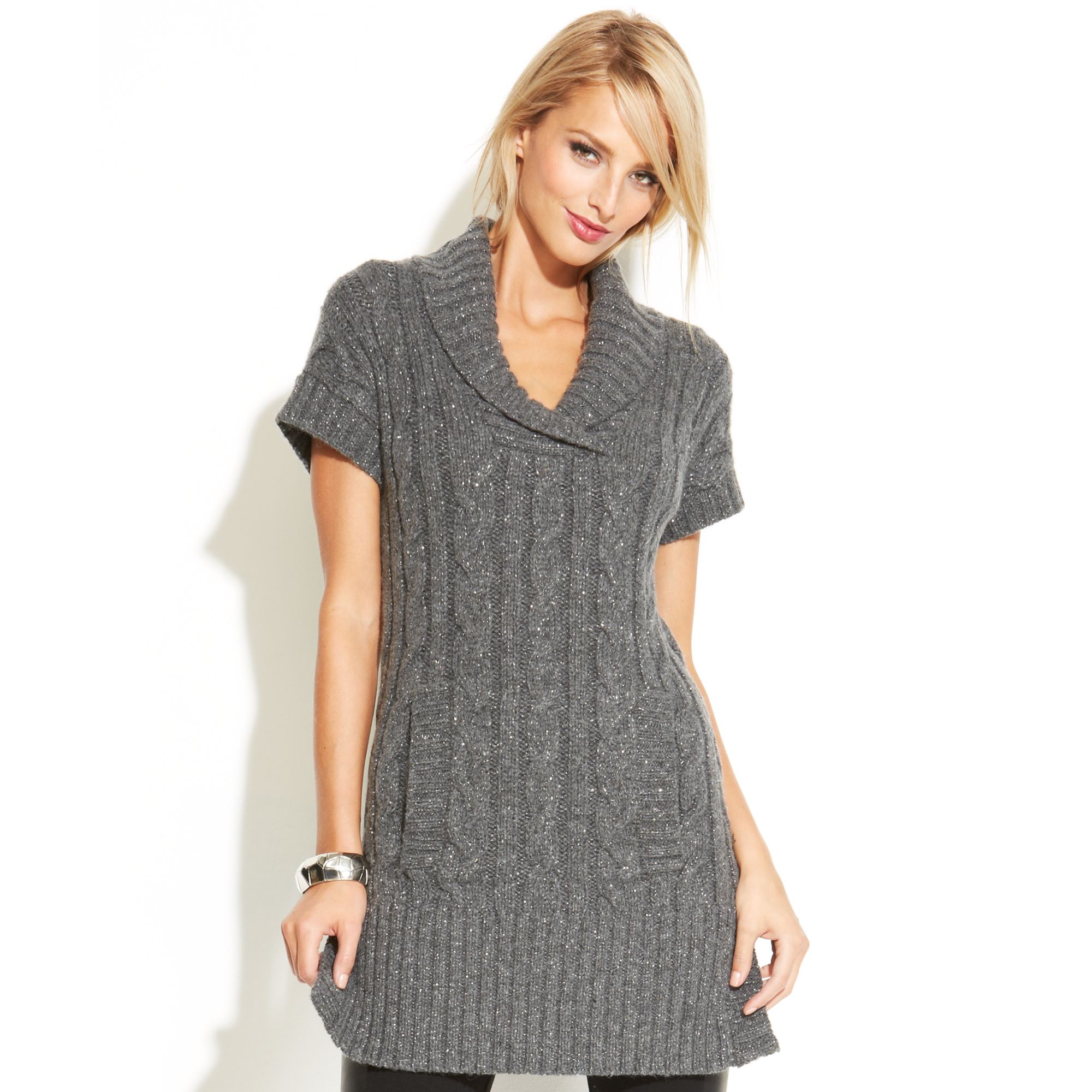 Lyst Inc International Concepts ShortSleeve CableKnit Tunic Sweater