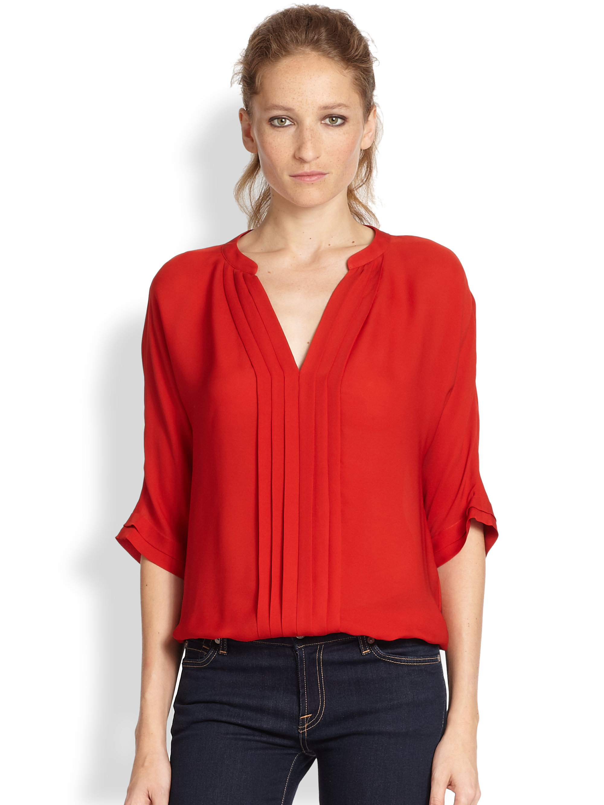 Lyst - Joie Pleated Silk Blouse in Red