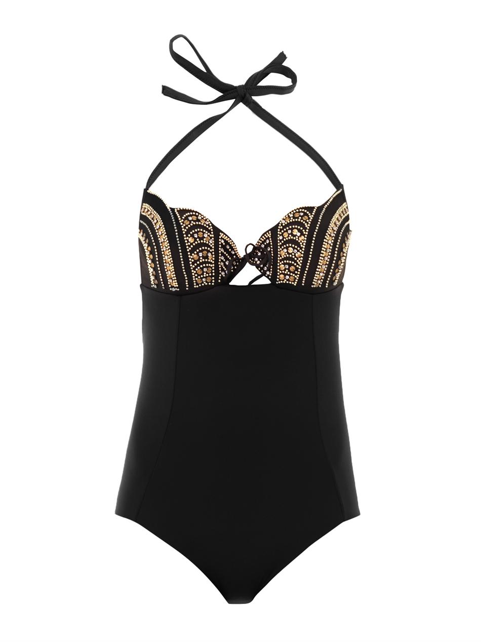 La Perla Rockstar Embellished Swimsuit in Black (Metallic) - Lyst