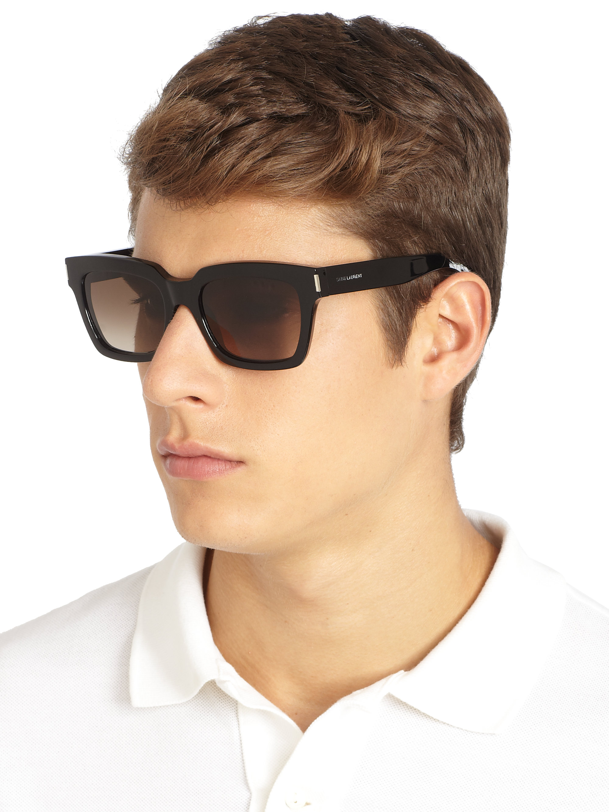 Saint Laurent Thick Square Acetate Sunglasses in Black for Men - Lyst