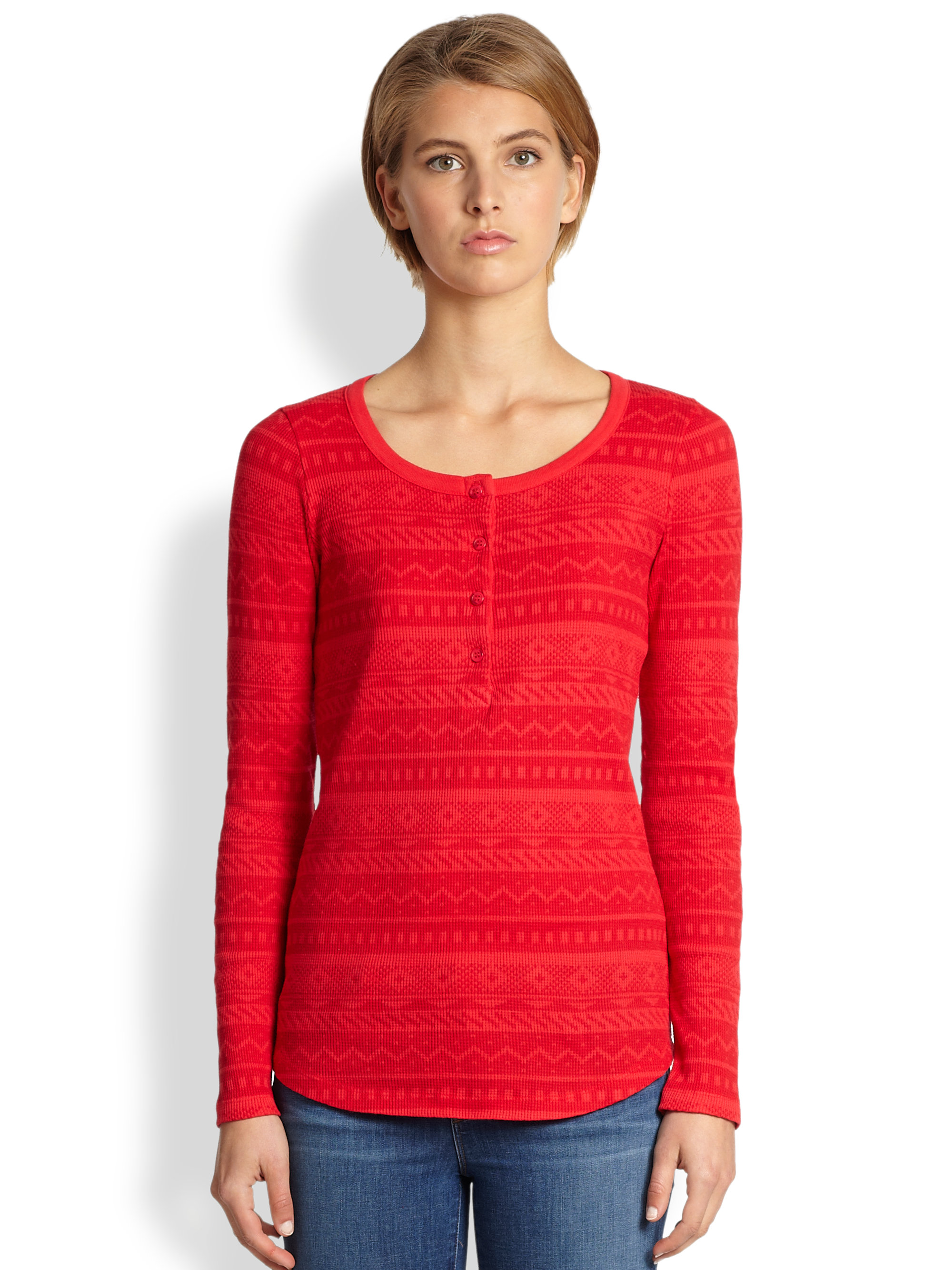 Lyst Splendid Fairisle Thermal Henley Top in Red