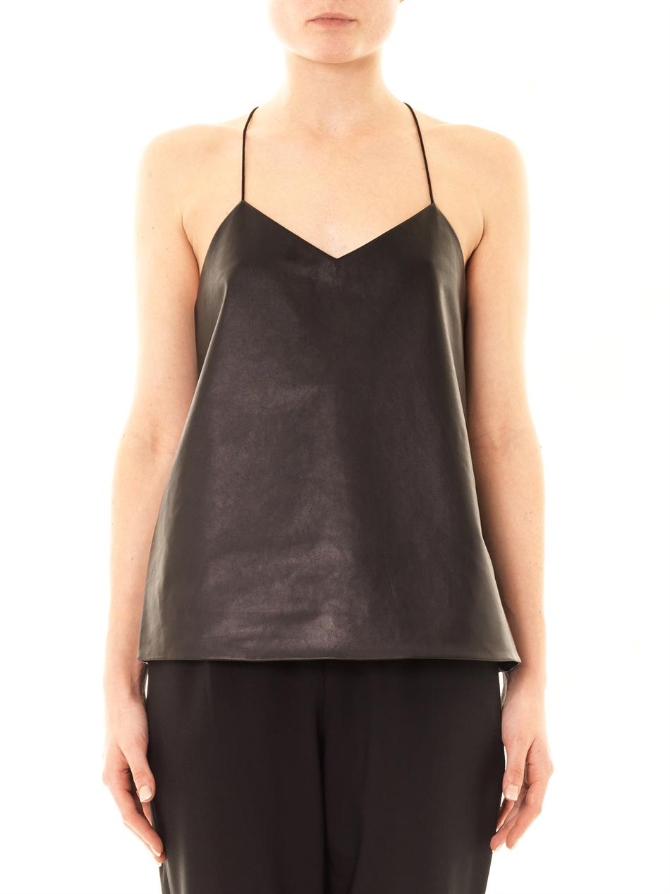 Tibi Chantilly Lacelined Leather Camisole in Black - Lyst