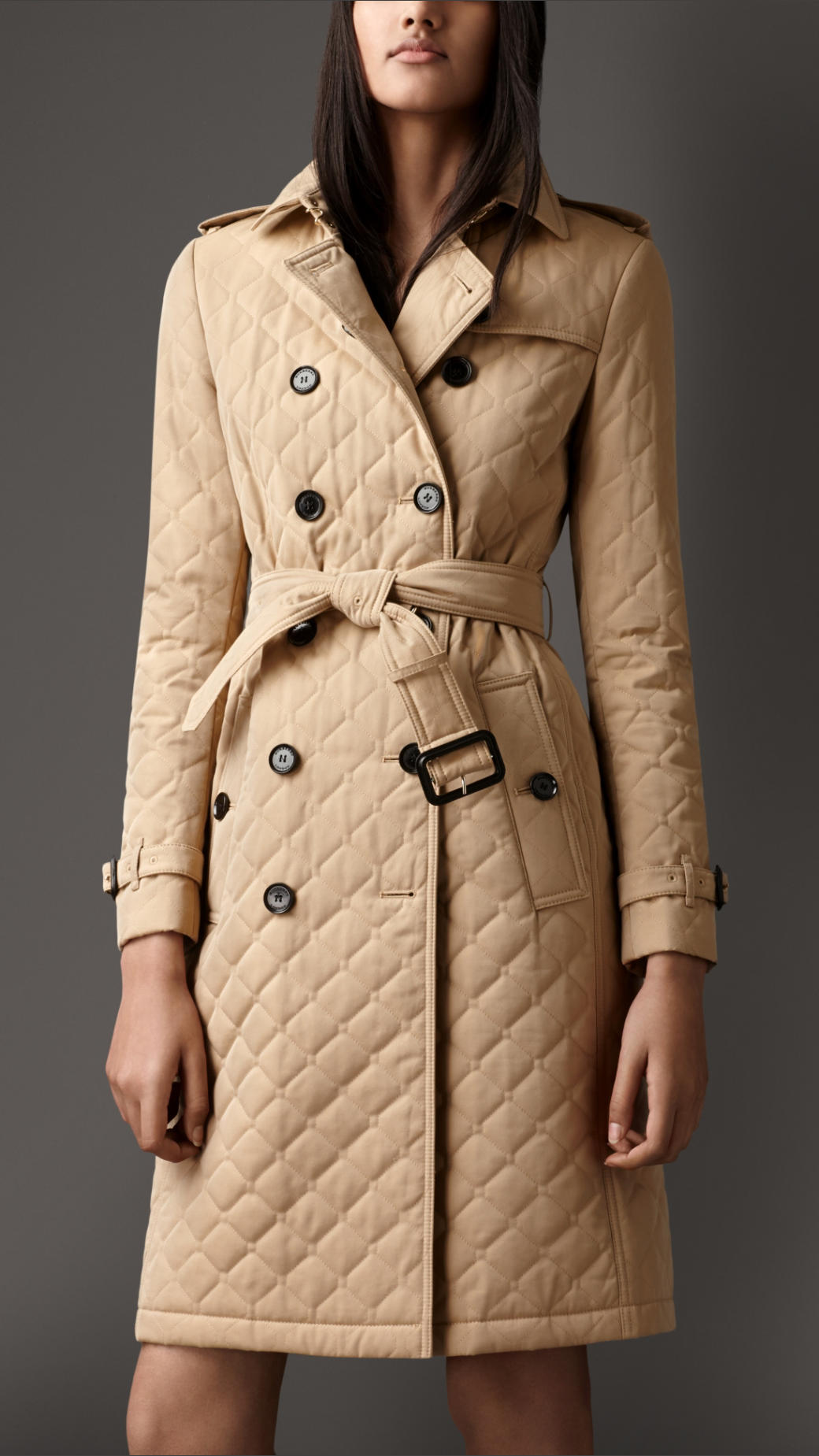 Burberry Long Quilted Gabardine Trench Coat in Honey (Natural) - Lyst