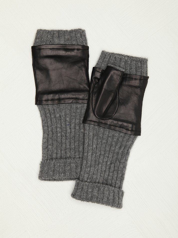 Lyst Free People Leather Knit Fingerless Gloves in Gray