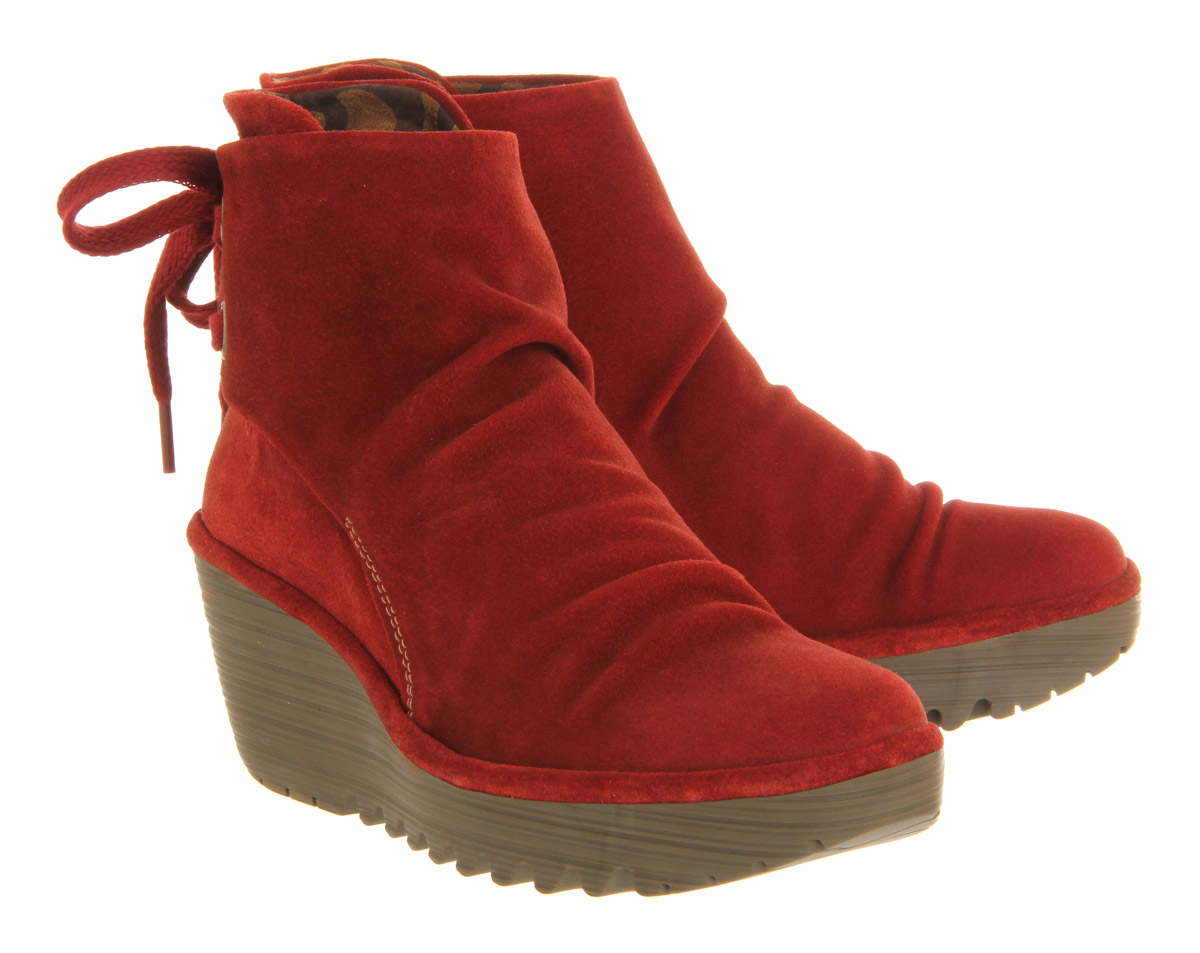Fly London Yama Wedge Ankle Boot in Red 