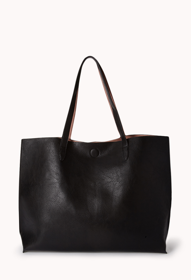 Lyst - Forever 21 Everyday Faux Leather Tote in Black
