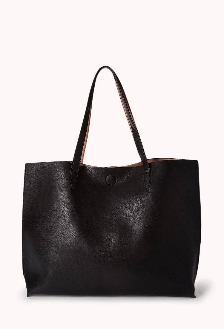 Lyst Forever 21 Everyday Faux Leather Tote in Black