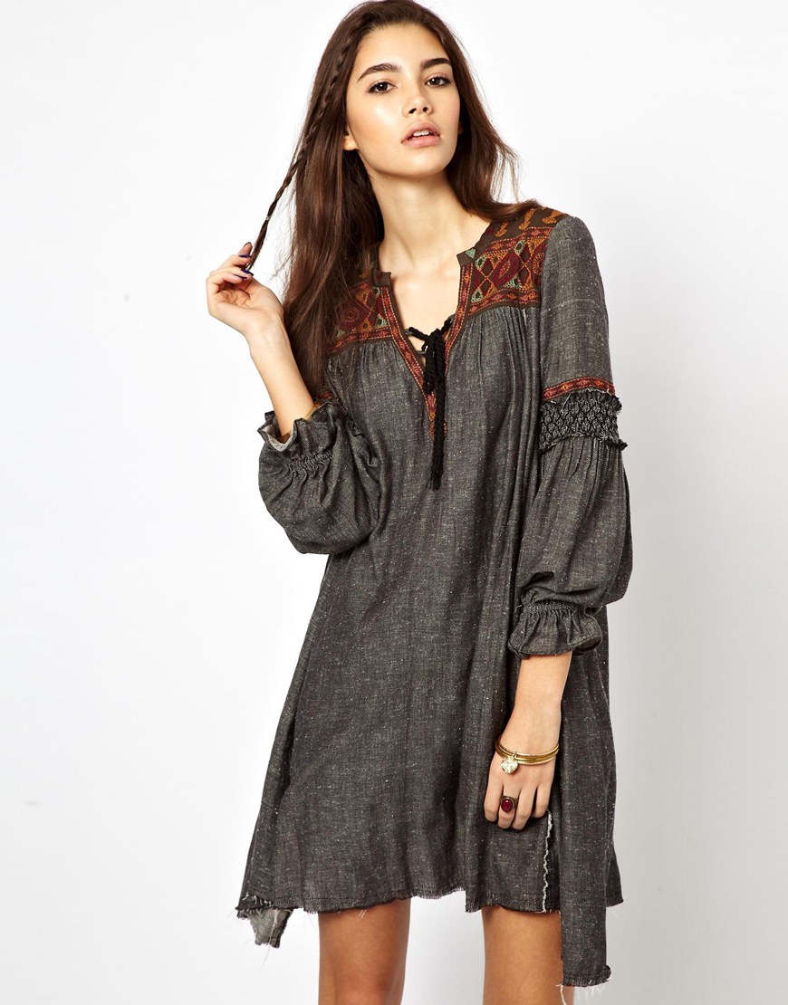 Lyst - Free People Twill Florence Dress in Gray