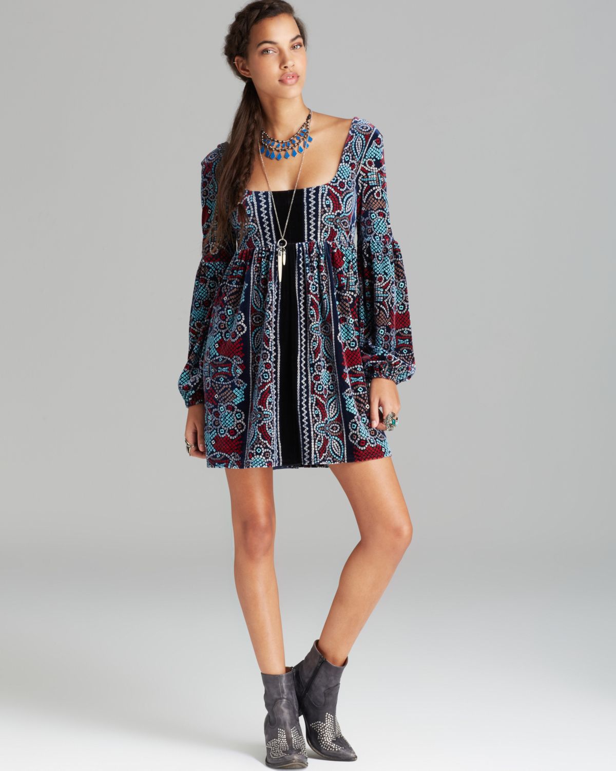 Lyst Free People Stretch Velvet Oh So Easy Babydoll Dress in Blue