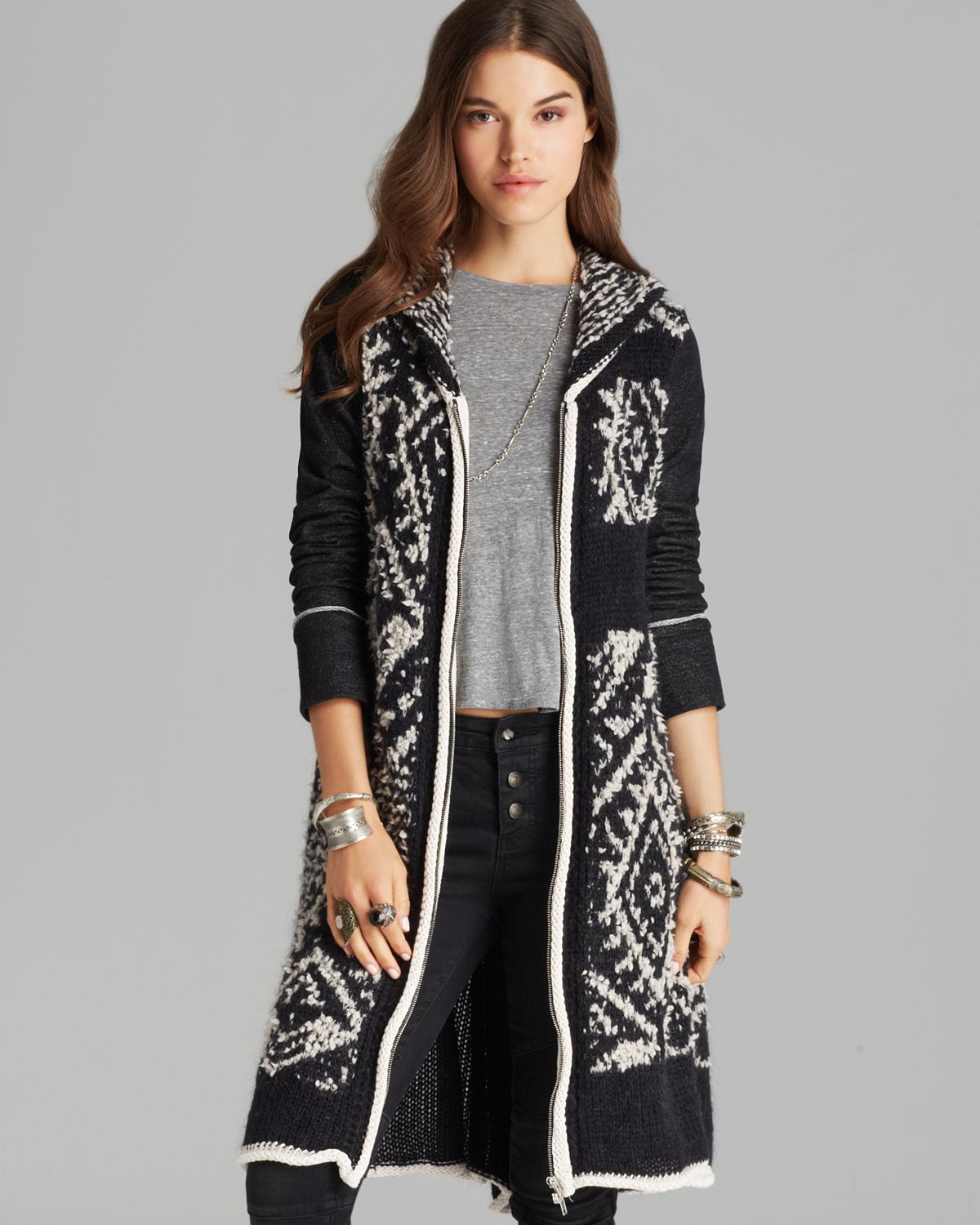 Free People Cardigan White Moon in Charcoal (Black) - Lyst