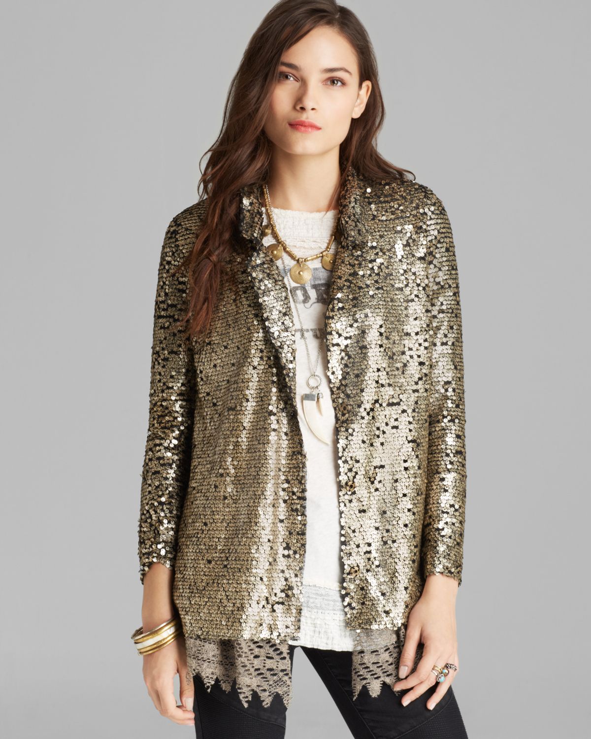 Lyst - Free people Jacket Tarnished Sequin Stardust in Gray