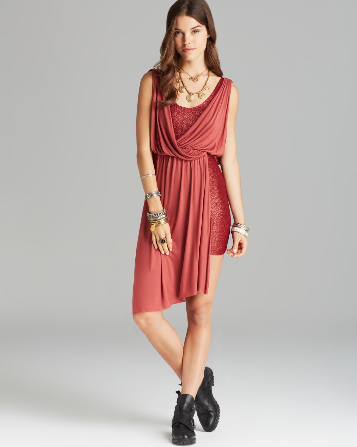 free people red wrap dress