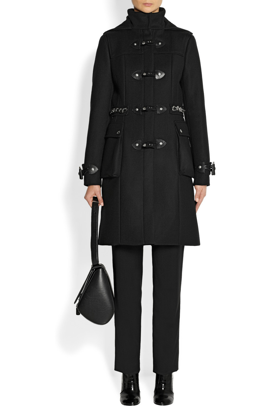 Lyst - Givenchy Black Hooded Woolblend Duffle Coat With Silver Chain ...