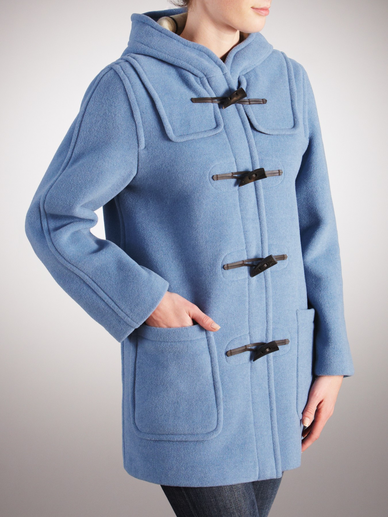 light blue duffle coat