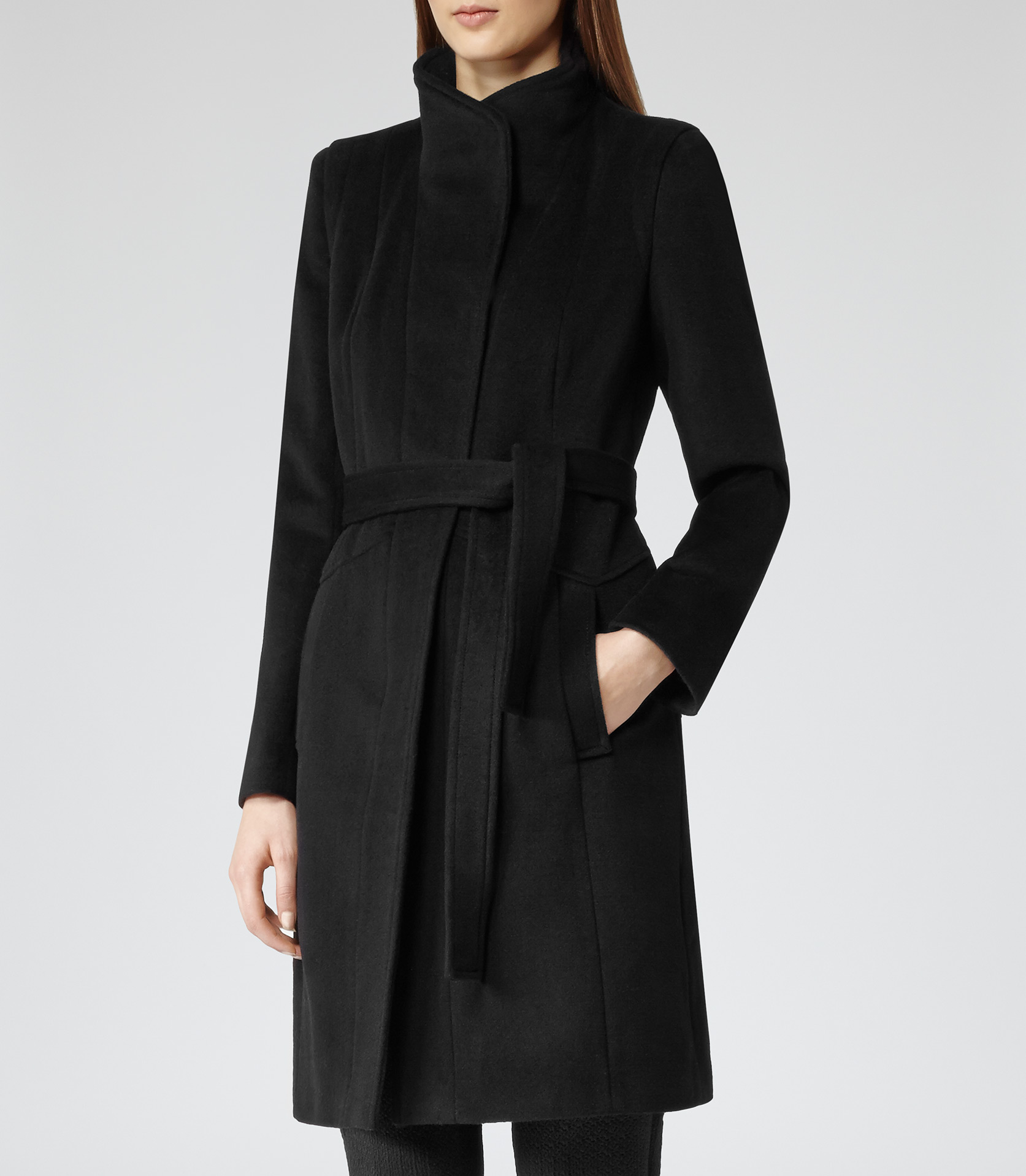 Reiss Evia Longline Belted Coat in Black Lyst