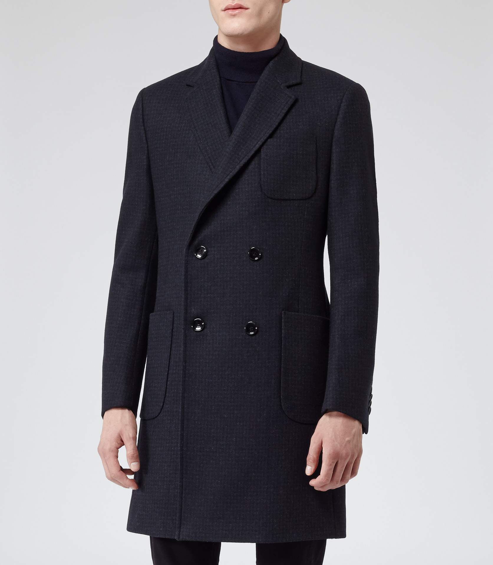 Reiss Jeremy Double Breasted Check Coat in Black for Men - Lyst