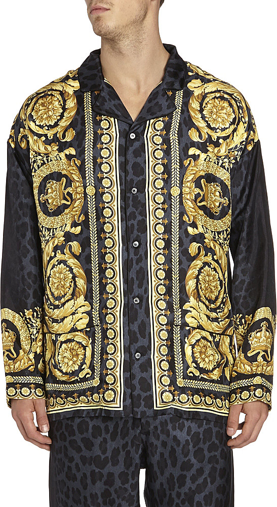 Versace Baroque & Star Printed Long-sleeve Silk Shirt in Multicolor for ...