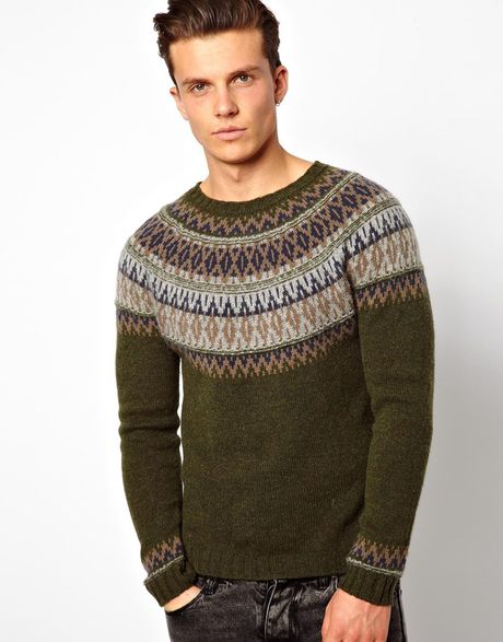 Asos United Colors Of Benetton Sweater with Fairisle in Green for Men 