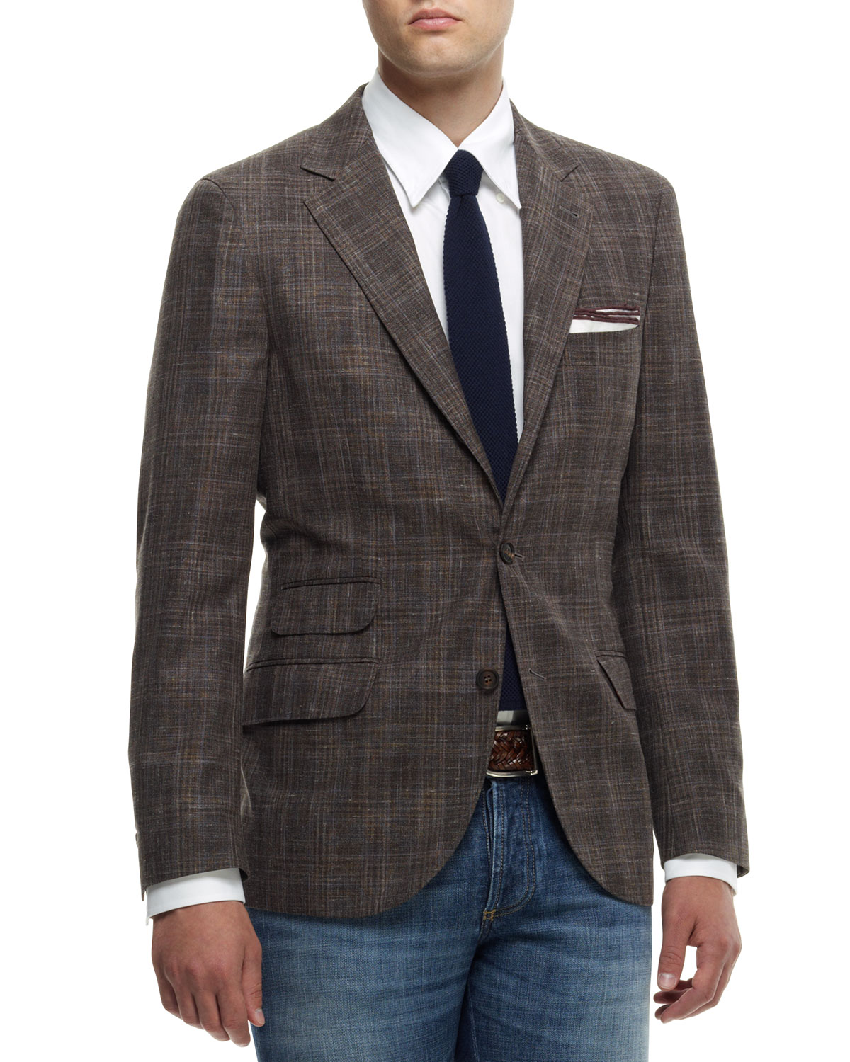 Brunello Cucinelli Madras Check Notchcollar Jacket in Brown for Men | Lyst