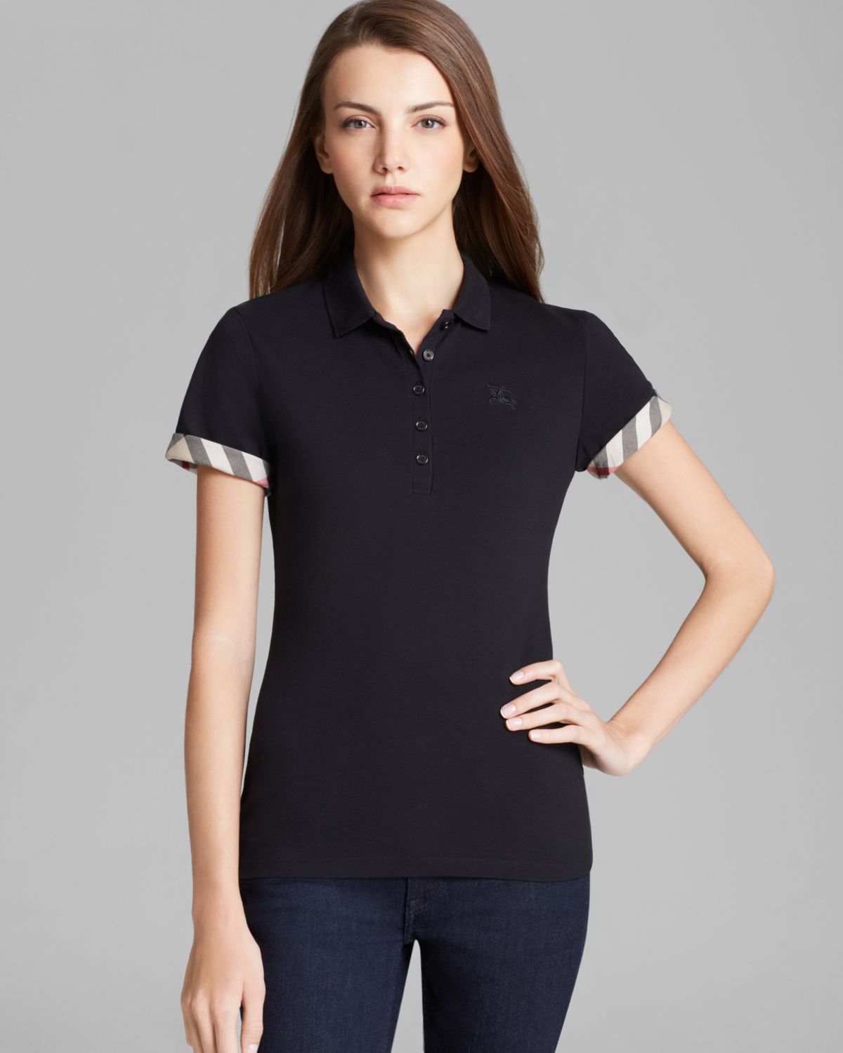 Burberry Brit Check Cuff Polo Shirt in Black | Lyst
