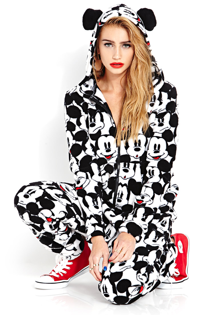 Lyst Forever 21 Cozy Mickey Pj Onesie in Black