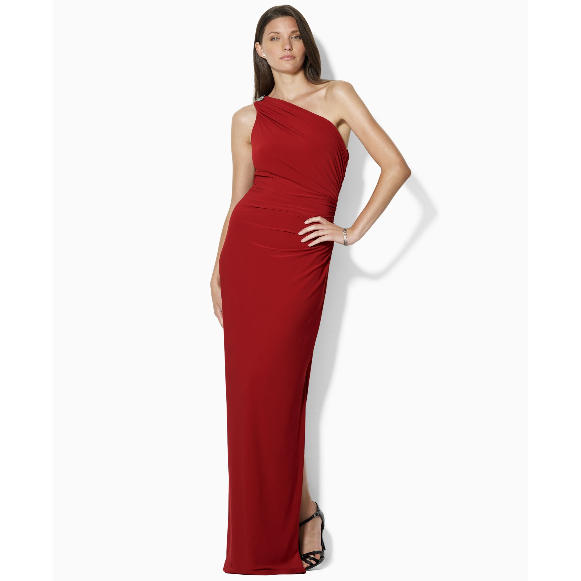Lauren by Ralph Lauren Lauren By Ralph Lauren Dress One Shoulder Evening  Gown in Red | Lyst