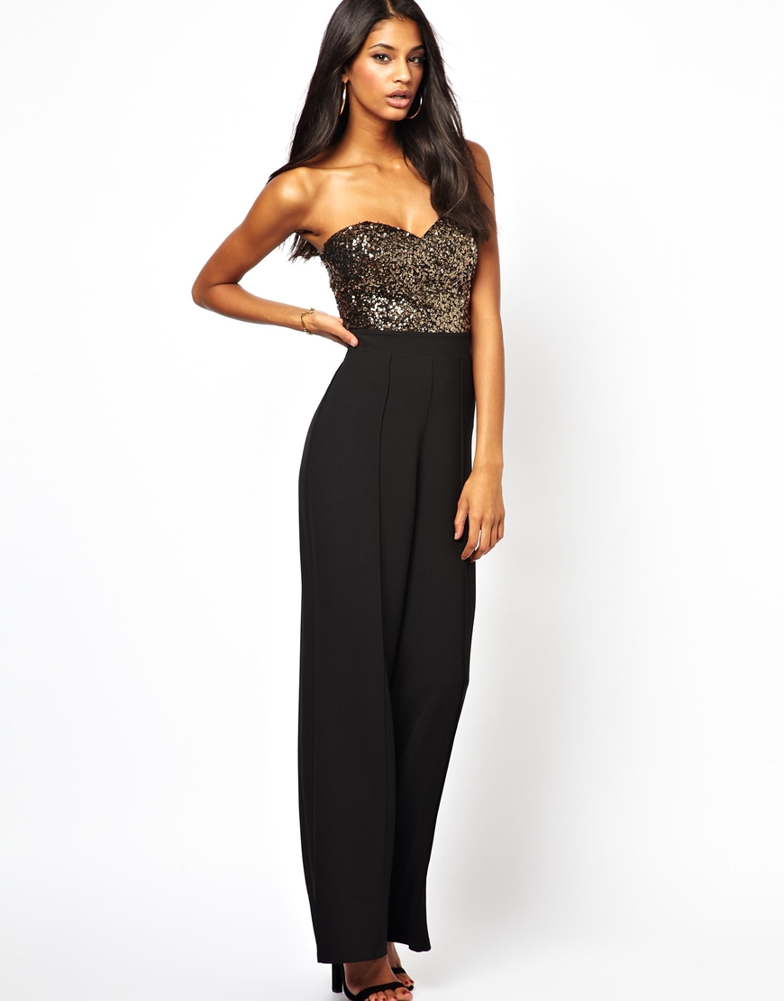 lipsy bandeau jumpsuit with sequin detail in black