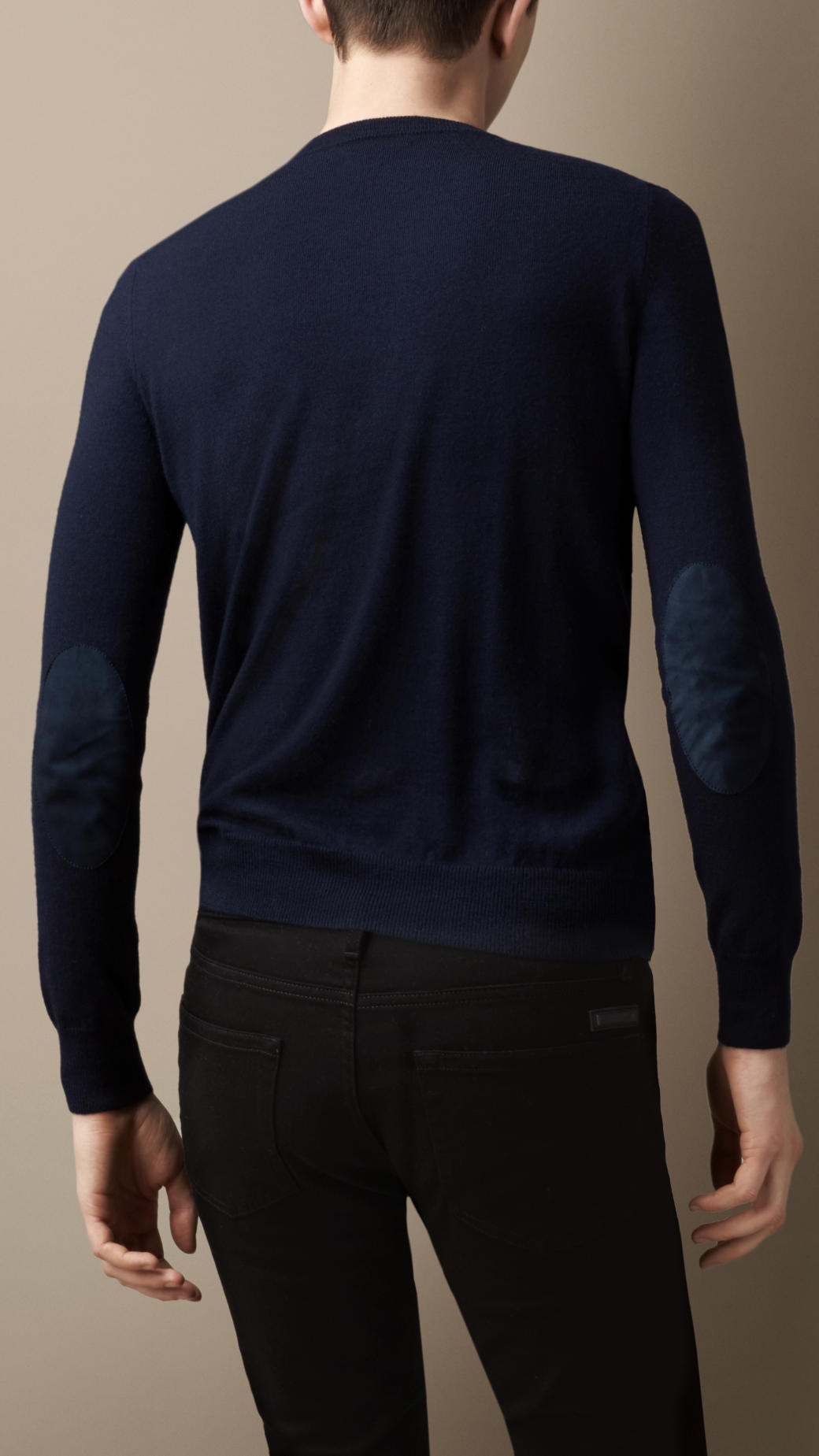 Burberry Suede Elbow Patch Sweater in Navy (Blue) for Men Lyst