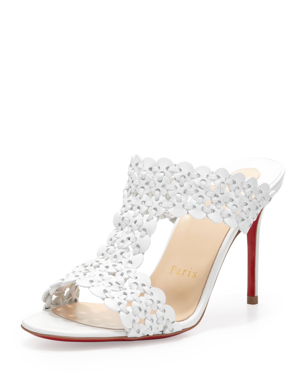 Lyst - Christian louboutin Calamazone Woven Redsole Slide Sandal White ...