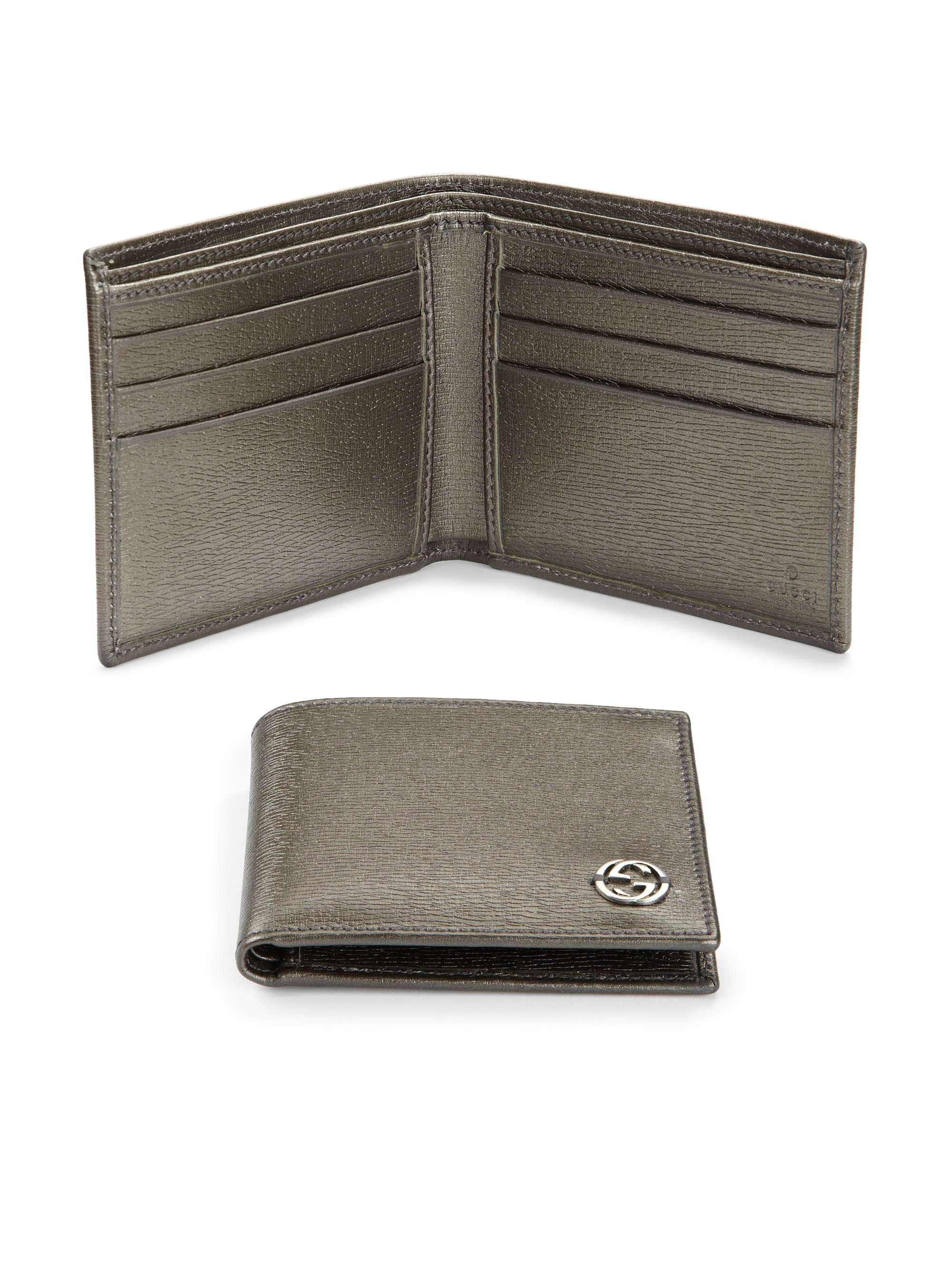 Gucci Metallic Leather Bifold Wallet in Anthracite (Gray) for Men Lyst