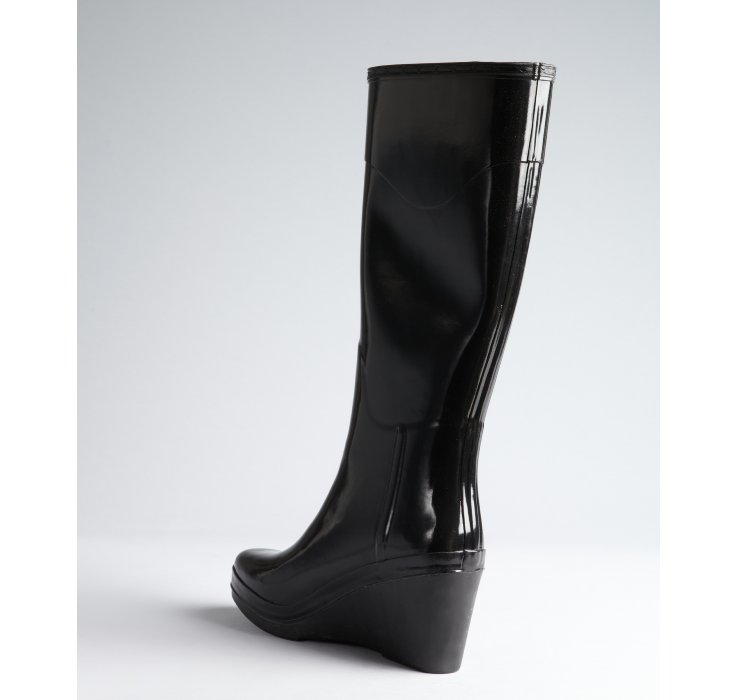 Hunter Black Rubber Champery Wedge Heel Rain Boots in Black | Lyst