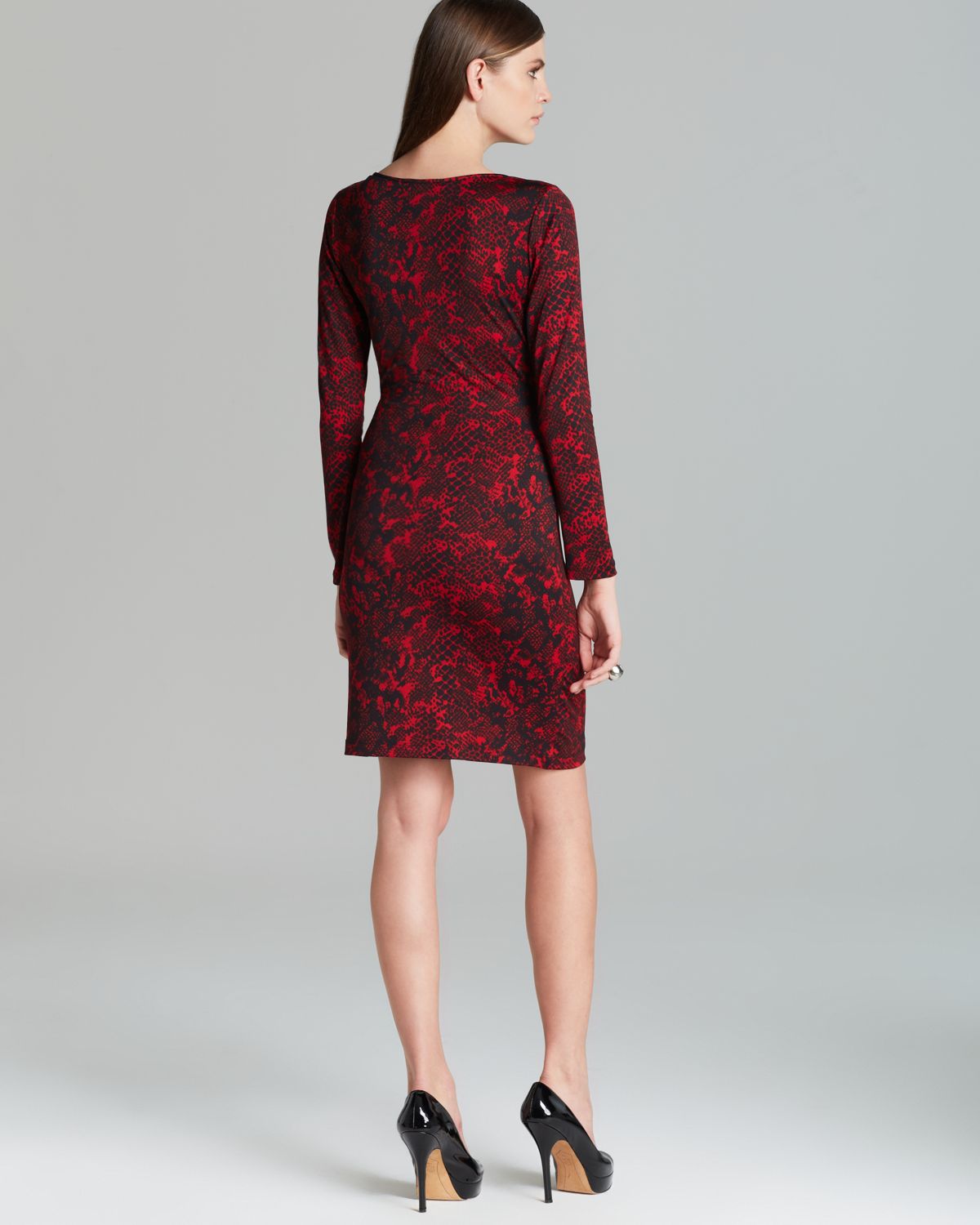 red and black wrap dress