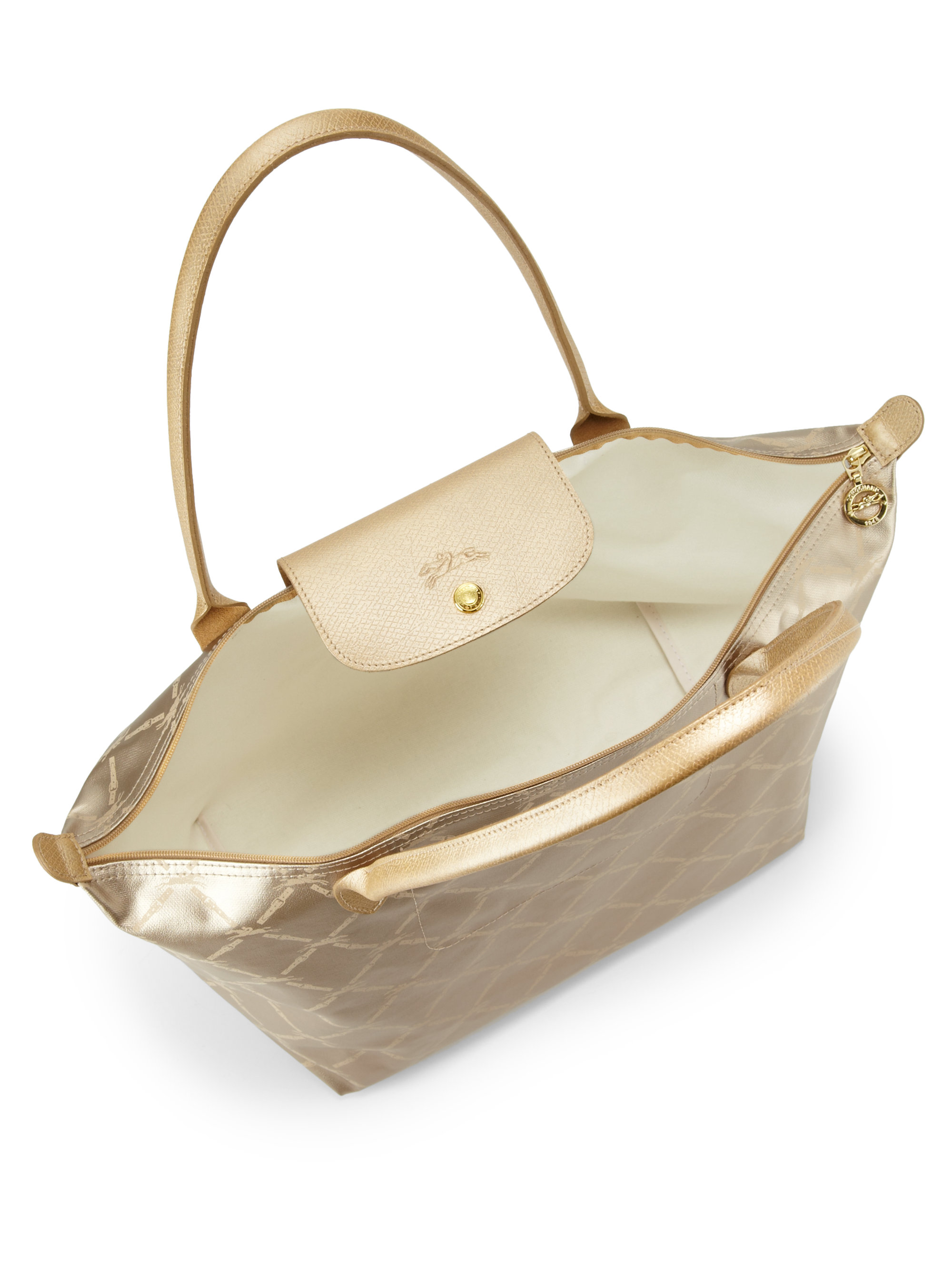 Longchamp Lm Metal Coated Canvas Shoulder Tote in Platinum (Metallic) Lyst