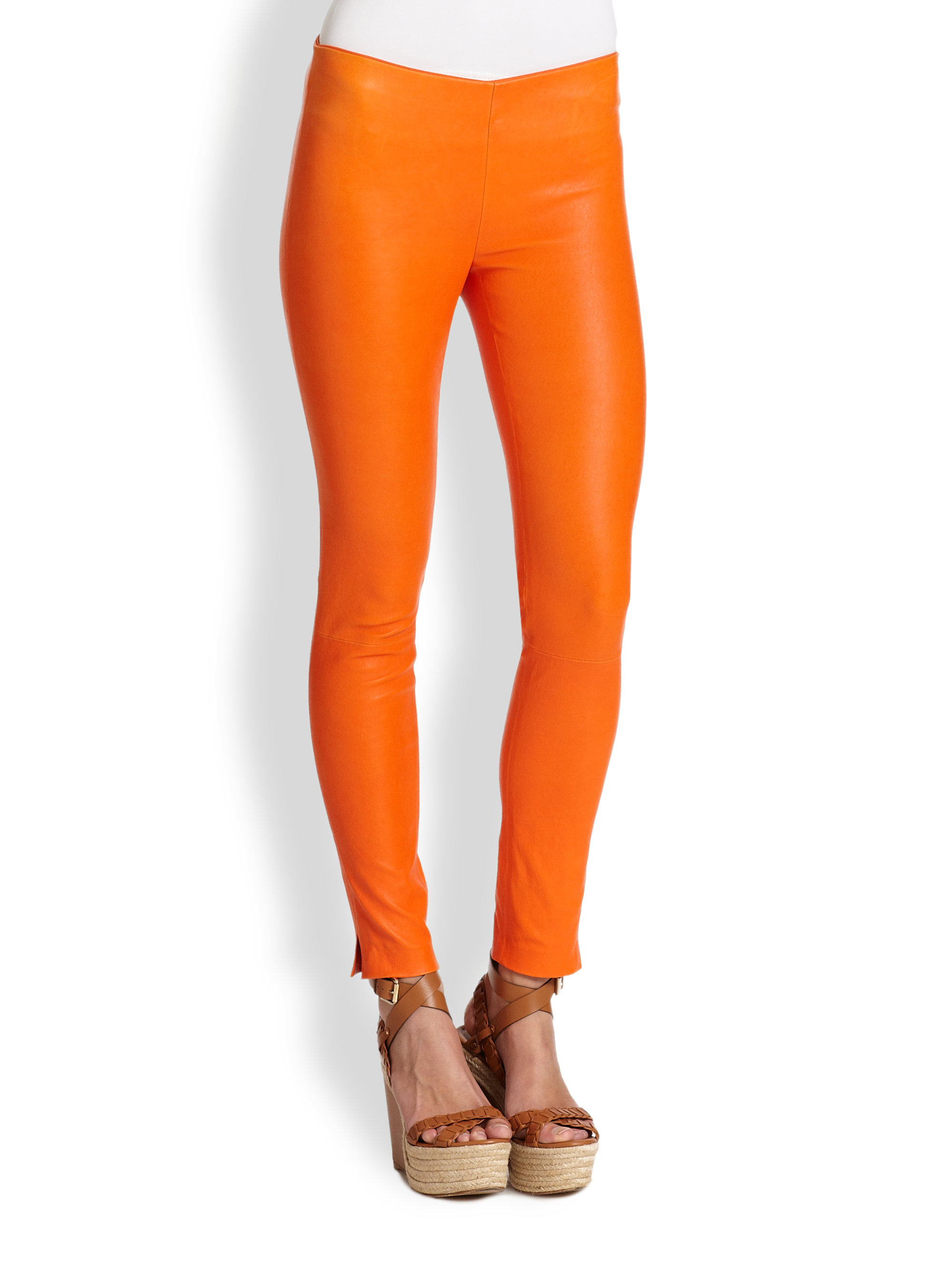orange leather pants