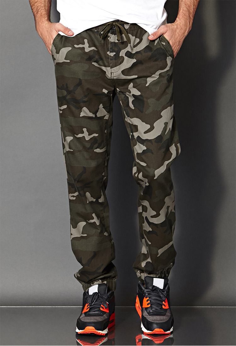 Forever 21 Drawstring Camo Joggers In Olive Brown Green For Men Lyst