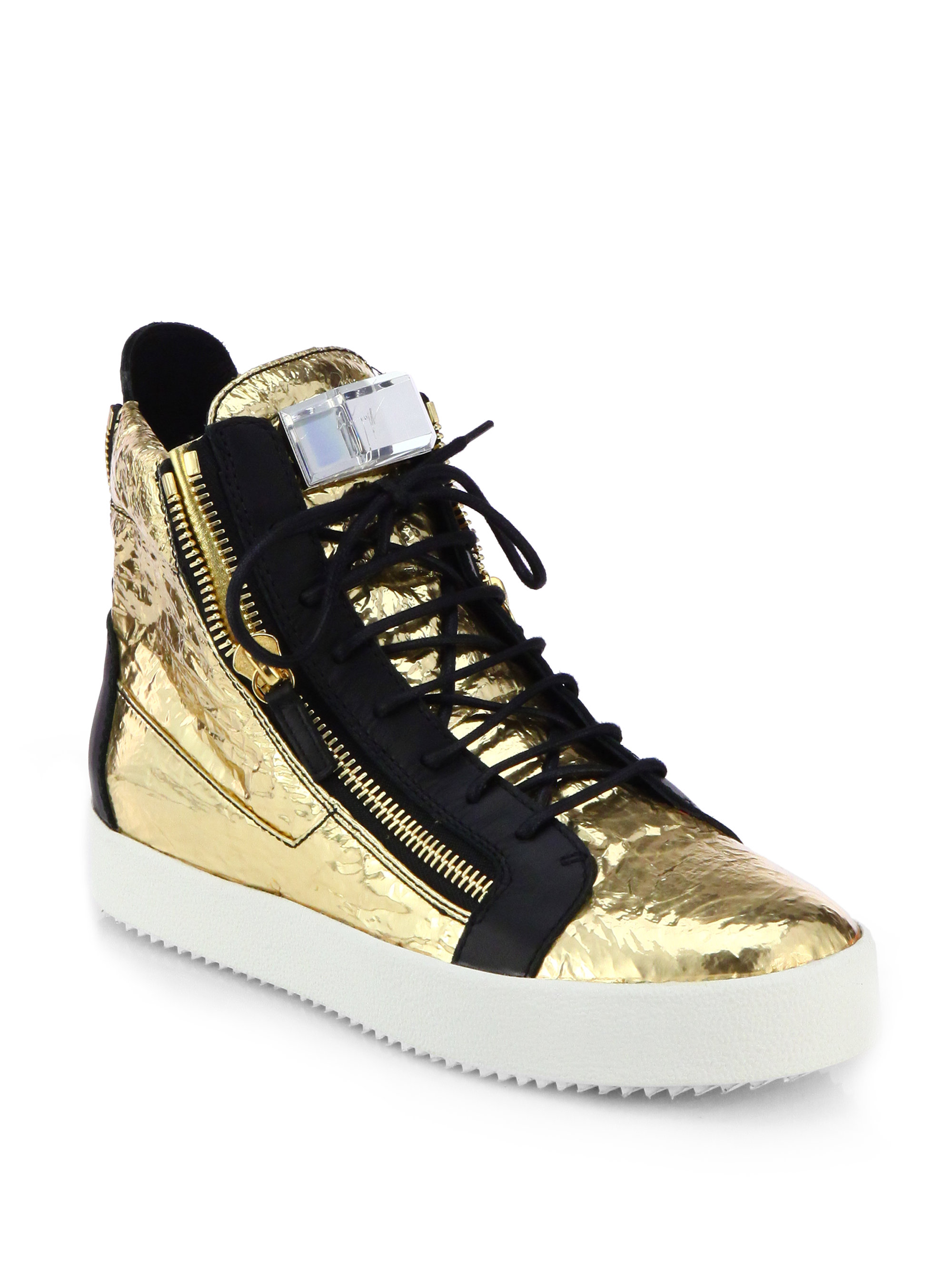 giuseppe zanotti mens gold sneakers