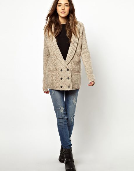 Asos Esprit Chunky Boyfriend Cardigan with Leather Look Sleeve Detail ...