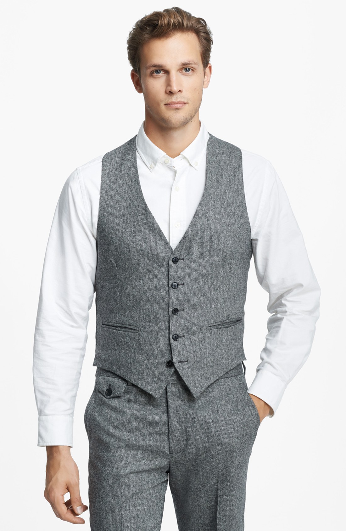 Billy Reid Campbell Herringbone Wool and Cashmere Vest in Gray for Men ...