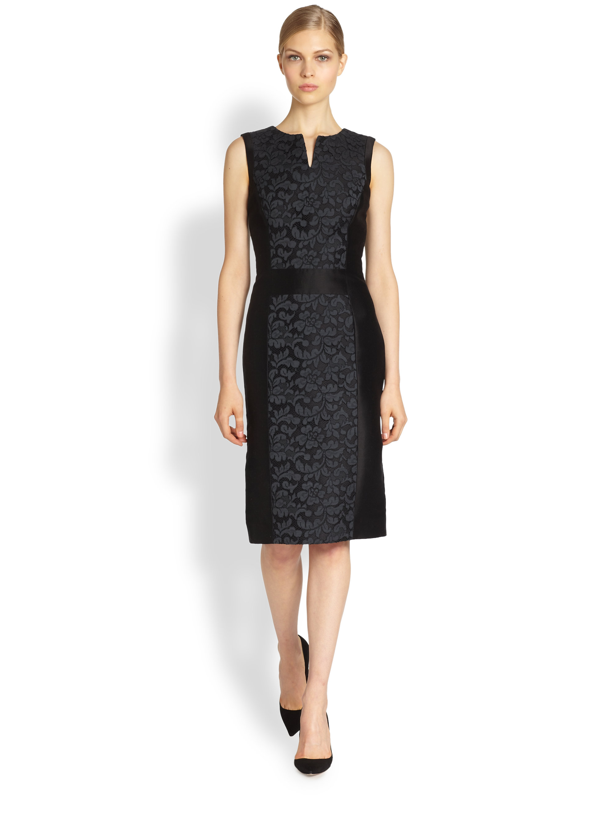 Lyst Carolina Herrera Lace Inset Dress In Black Gallery