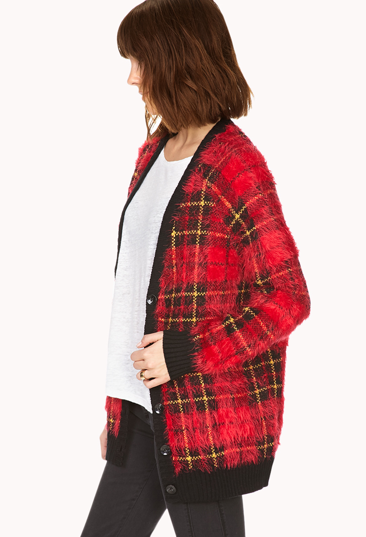 Lyst Forever 21 Tartan Redux Shag Cardigan in Red