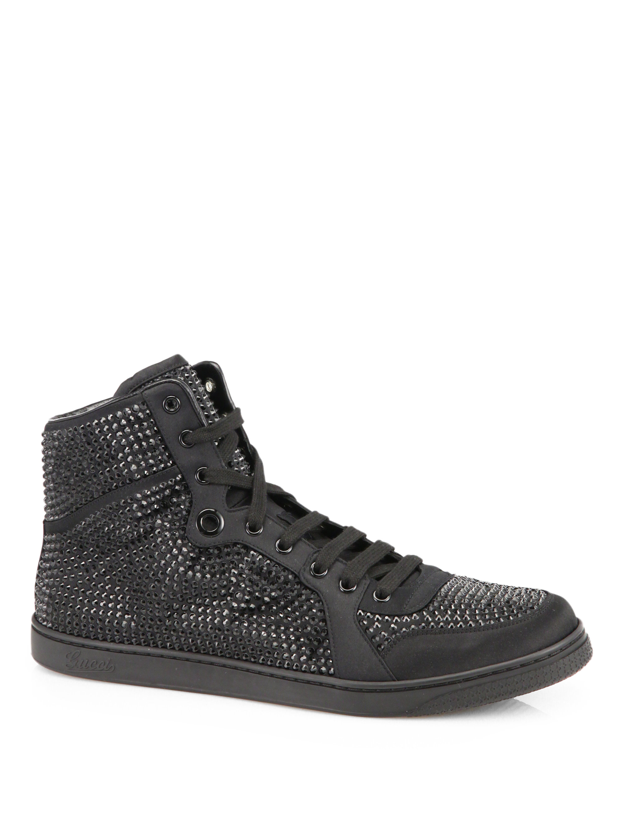 Gucci Studded Satin Effect Fabric HighTop Sneakers in