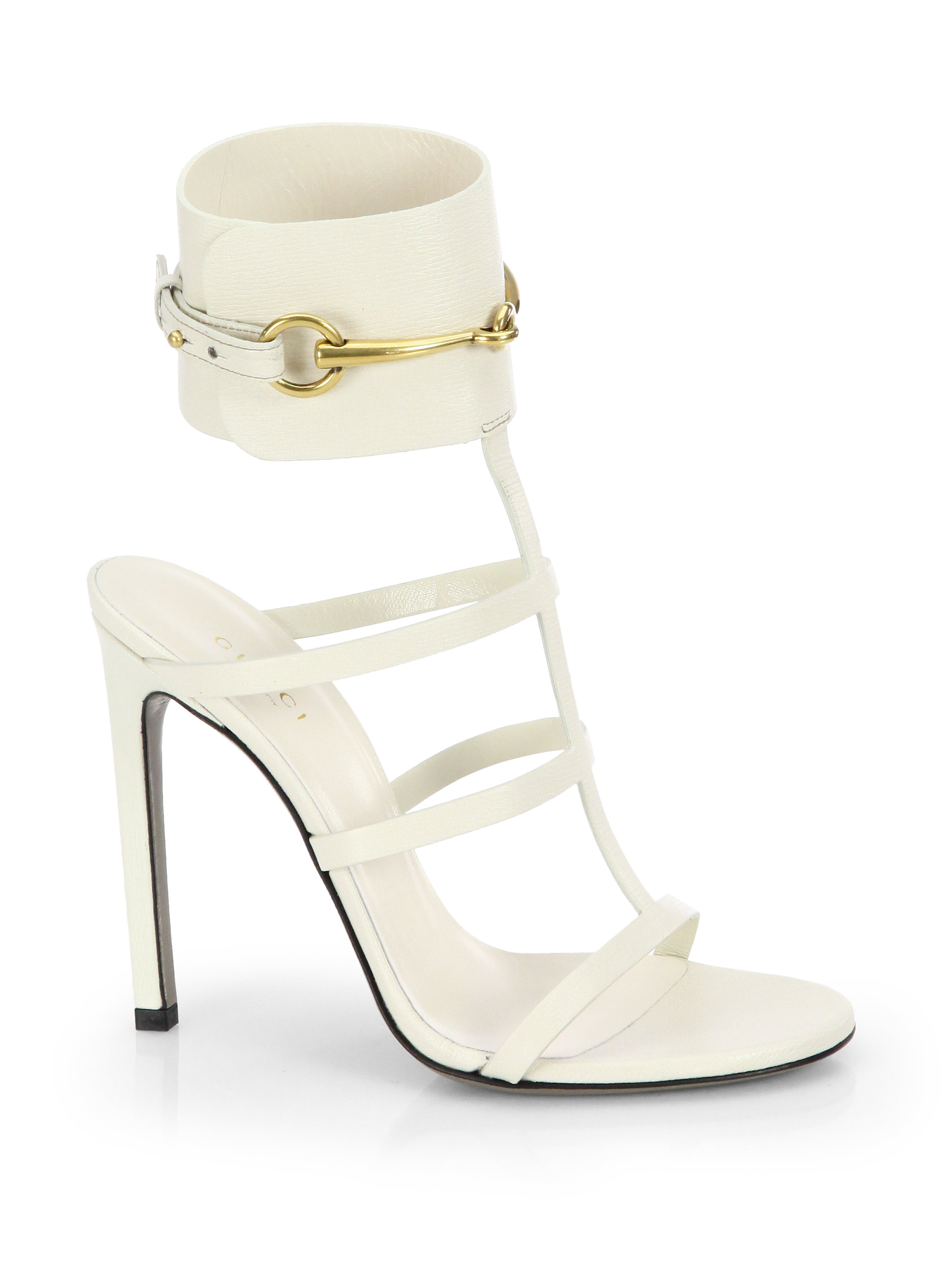 Gucci Ursula Leather Cage Sandals in White - Lyst