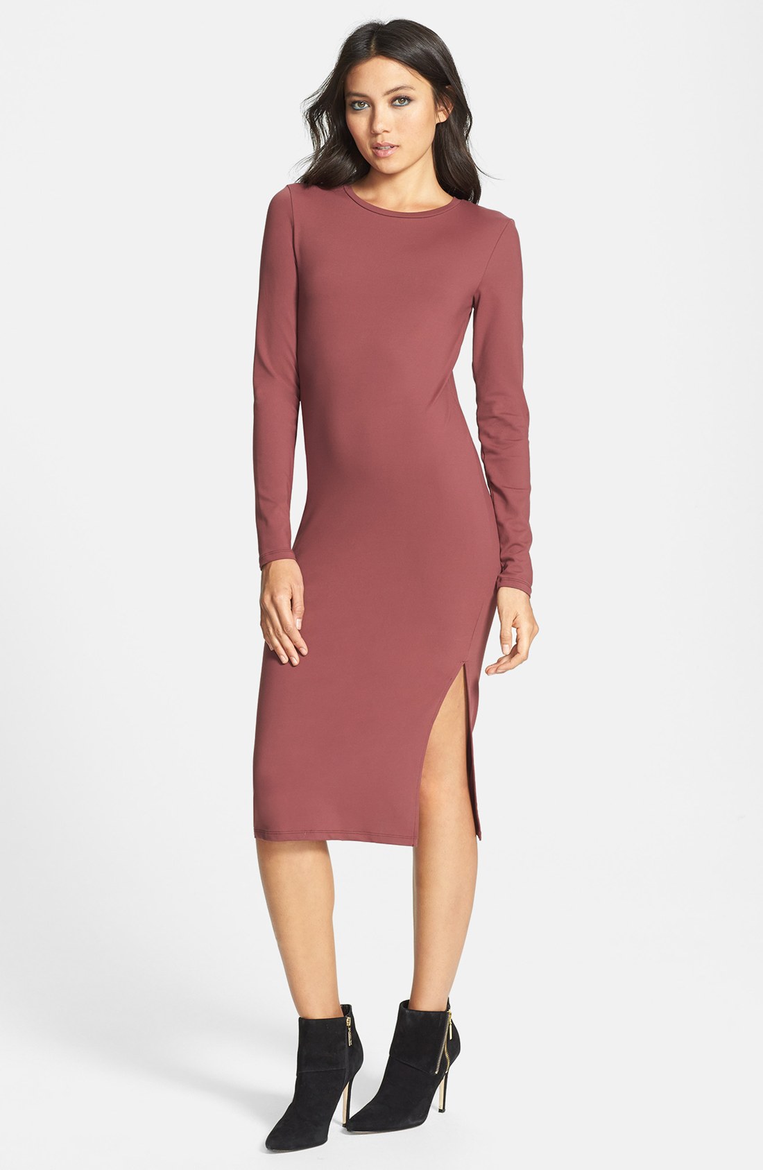 Leith Long Sleeve Knit Midi Dress in Red (Red Mahogany) Lyst