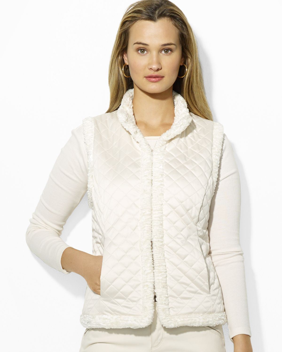 Lyst Ralph Lauren Lauren Petites Reversible Faux Fur Quilted Vest in