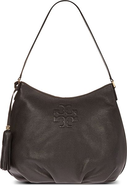 Tory Burch Thea Pebbled Leather Hobo Shoulder Bag in Black | Lyst